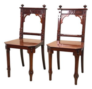 Antique Victorian Mahogany Hall Chairs, 1880, Set of 2