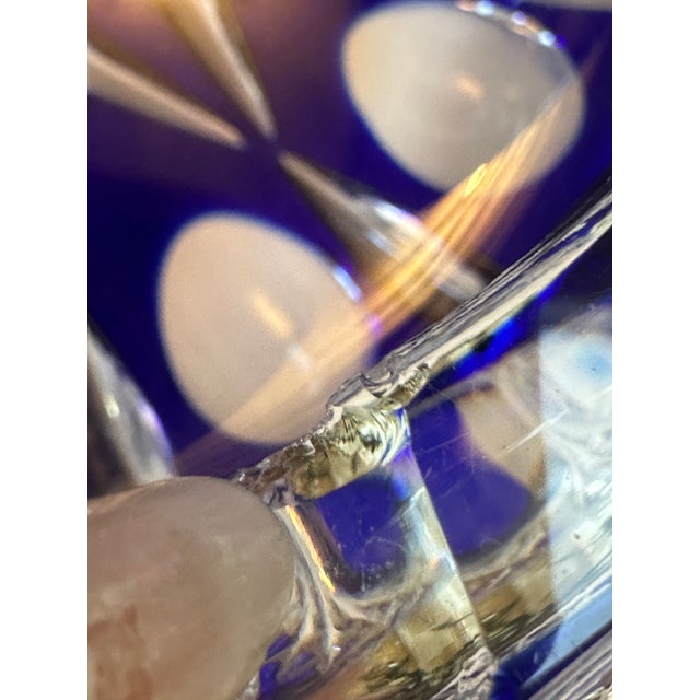 Mid 20th Century Bohemian Blue Cobalt Cut to Clear Two(2) Ashtrays Faceted Cut Diamond Star For Sale - Image 10 of 16