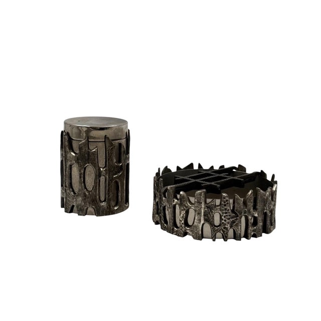 Brutalist Top Smoking Set, Ashtray and Cigars Box, Morbelli Italy 1970 For Sale - Image 9 of 11