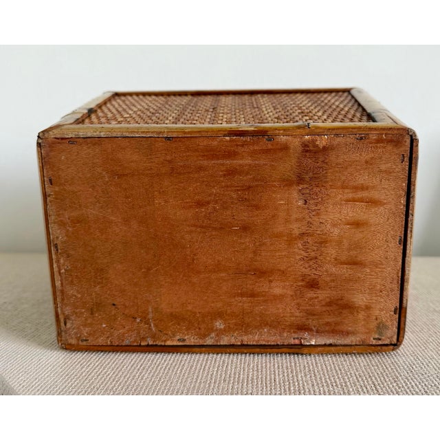 Brown Burnt Tortoise Bamboo Woven Rattan Wastebasket For Sale - Image 8 of 9