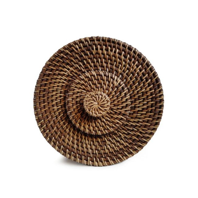 Early 21st Century Vintage Tea Stain Rattan Basket With Lid For Sale - Image 5 of 6