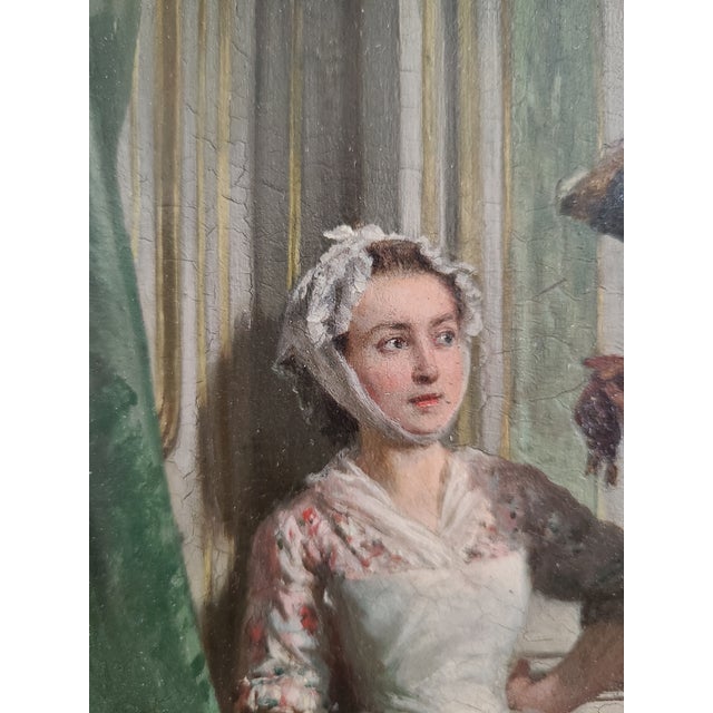 Prudent-Louis Leray Antique 19th Century French Oil Painting Interior Courting Scene For Sale - Image 4 of 17