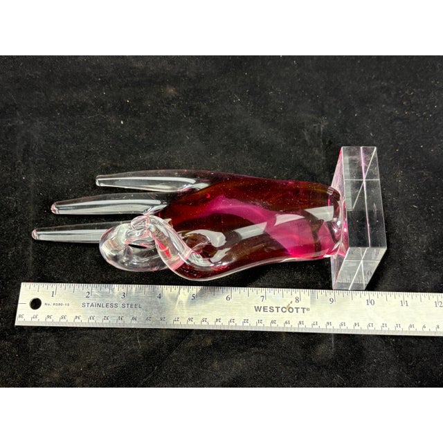 Pink Cristalleria d'arte Ann Primrose Murano Glass Hand Sculpture - Pink Blown Glass OK Sign For Sale - Image 8 of 9