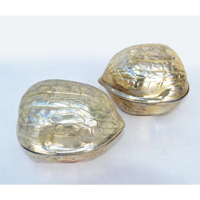 Set of vintage silver plate & gold leaf walnut shaped boxes, Trinket Boxes, Keepsakes made in the USA by F.B. Rogers...