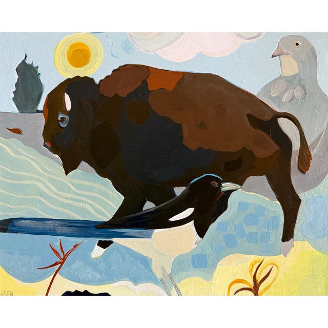 Textile "Bison Scape" a Landscape With Bison and Birds by LWren Walraven For Sale - Image 7 of 7