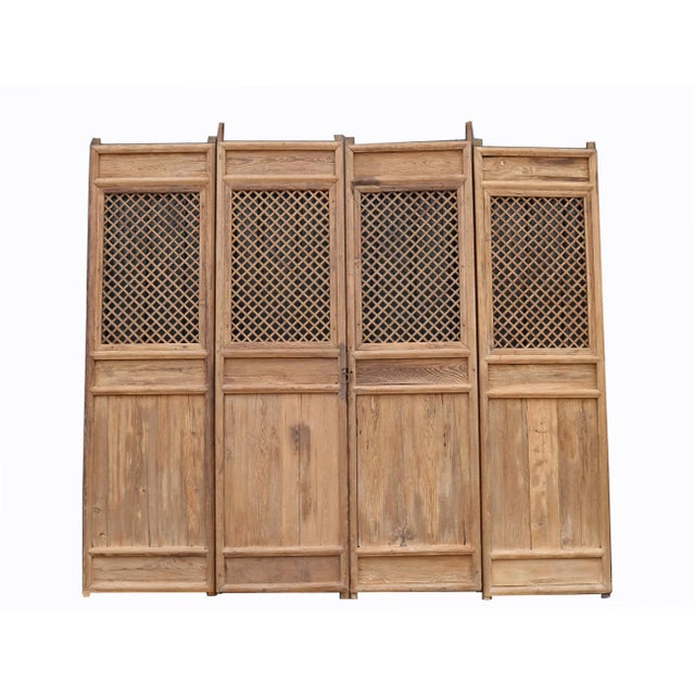 Wood Early 19 Century Large Antique Chinese Lattice Screen Door- a Set of 4 Screen Panels For Sale - Image 7 of 7