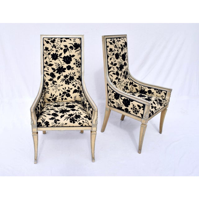 French Mid-20th C. French Directoire Style Velvet & Silver Leaf Armchairs For Sale - Image 3 of 11
