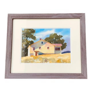 1990s American Farmhouse Watercolor Vermont Artist Painting, Framed For Sale