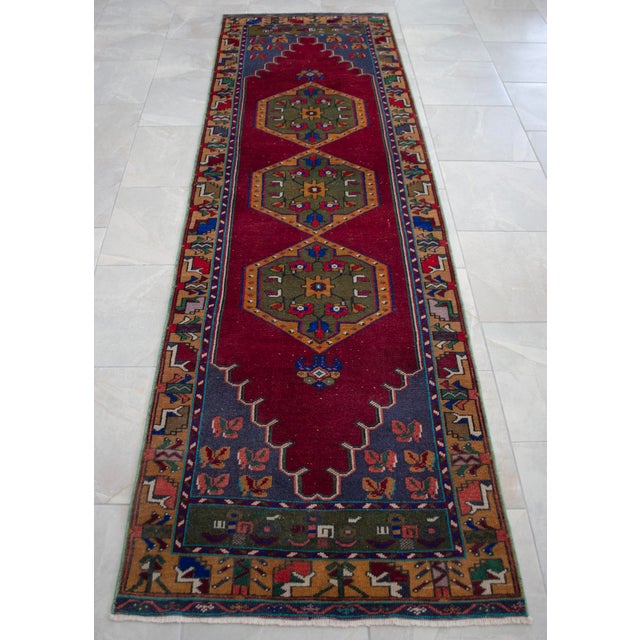 Low Pile Hand Knotted Runner Rug Vintage Oushak Hallway - 2'12″ X 9'8″ For Sale - Image 11 of 16