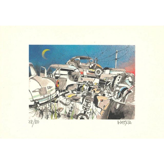 The Junkyard 2 is an original lithograph realized by Giuseppe Megna in 1972. The picture is in very good conditions and...