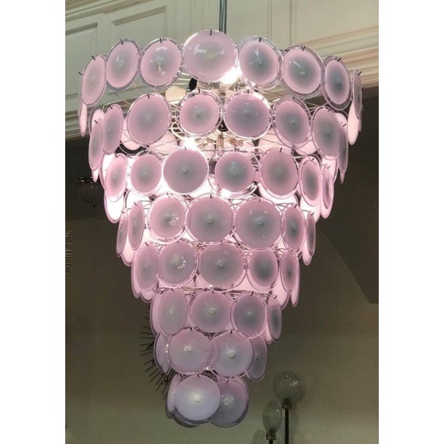 Monumental murano disc chandelier by Vistosi. Made in Italy, 1990’s. Measures 42” tall by 40” diameter. In good condition.