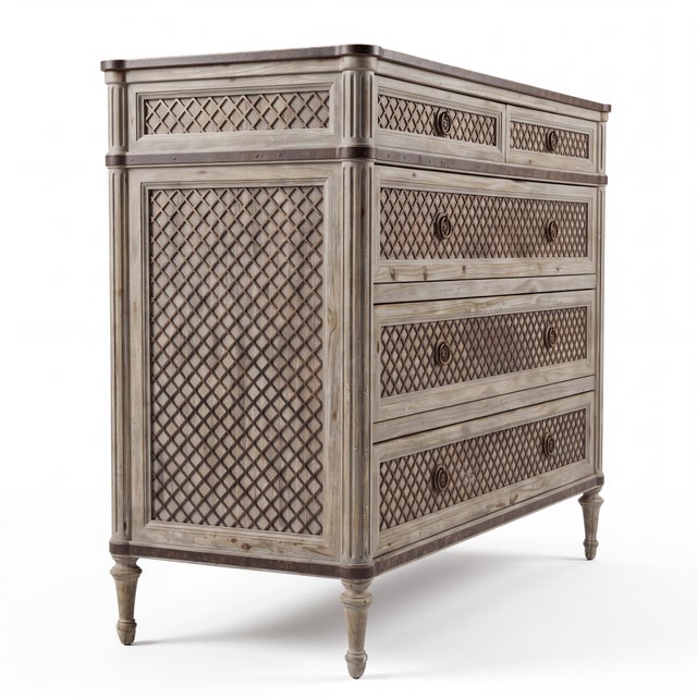 2010s French Louis XVI Style Lattice & Painted Chest - Restoration Hardware Treillage For Sale - Image 5 of 8