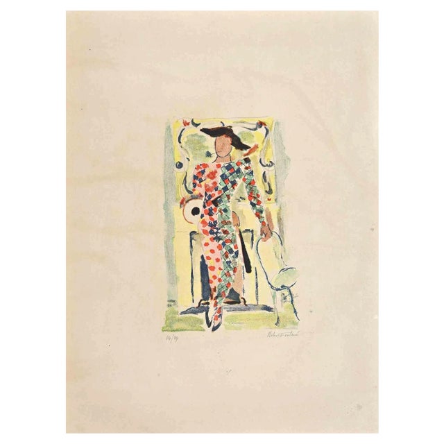Robert Fonténé, Harlequin, Original Lithograph, Mid 20th-Century For Sale