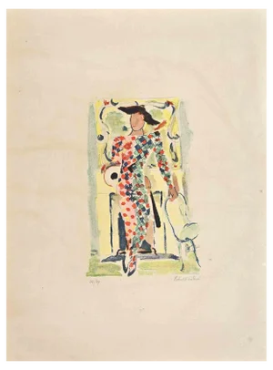 Robert Fonténé, Harlequin, Original Lithograph, Mid 20th-Century