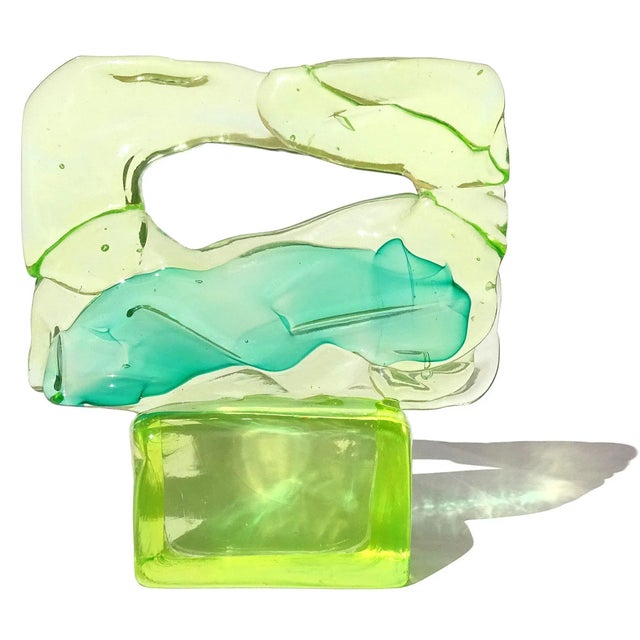 Mid 20th Century Vintage Murano Salviati Luciano Gaspari Uranium Uv Reactive Yellow Green Italian Art Glass Abstract Sculpture For Sale - Image 5 of 11
