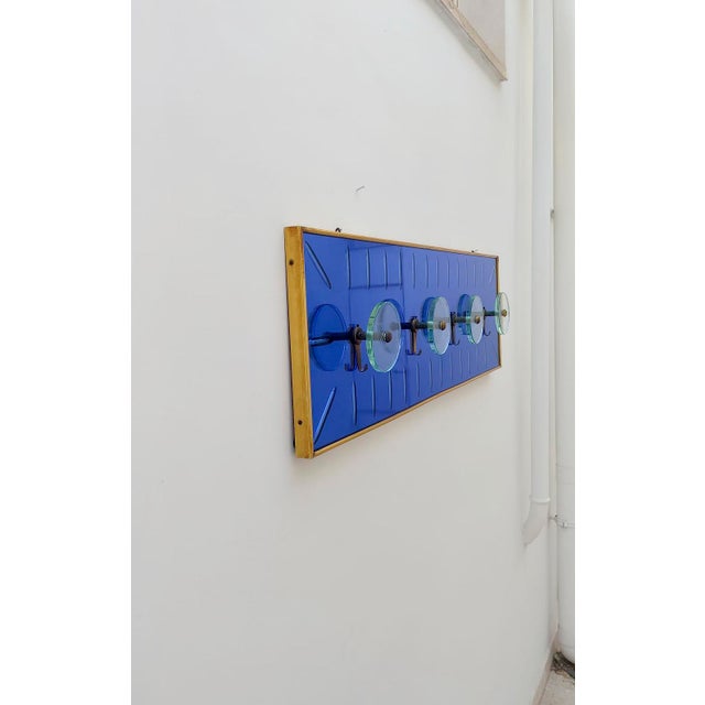 Blue Vintage Space Age Italian Wall Coat Hanger in Blue Glass and Brass by Murano for Cristal Art, 1970s For Sale - Image 8 of 11