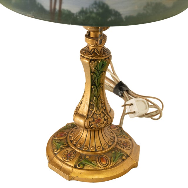 1910s Handel Art Nouveau Frosted Glass Reverse Painted Boudoir Table Lamp For Sale - Image 12 of 14
