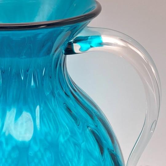 Blenko Mid-Century Modern Blenko Seabreeze Diamond Optic Pitcher With Clear Handle (Large, 2014/2015 Catalogue #1010d) Rough Pontil For Sale - Image 4 of 18