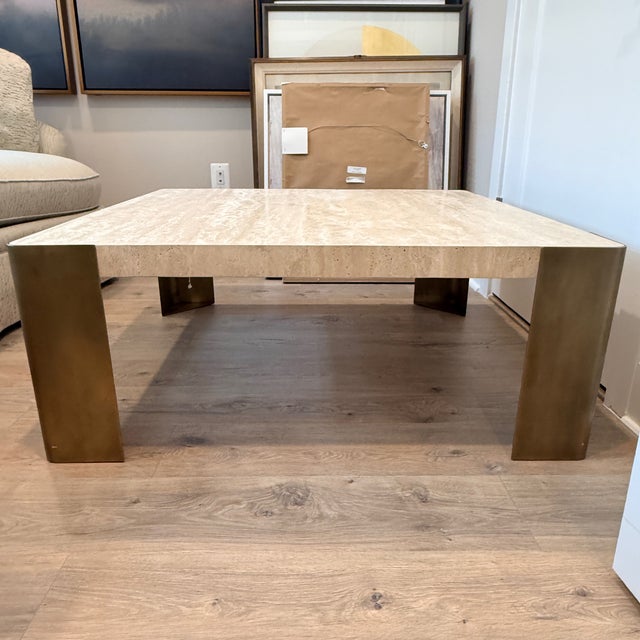 Modern Uttermost Caress Travertine Coffee Table For Sale - Image 3 of 9