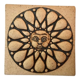 Vintage 1970s Studio Pottery Sun Tile Wall Art Signed by John Wenzel For Sale