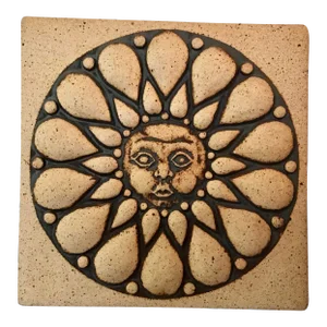 Vintage 1970s Studio Pottery Sun Tile Wall Art Signed by John Wenzel