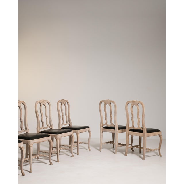 Brown Mid 20th Century Set of Twelve Louis XV Dining Chairs with Upholstered Leather Seats For Sale - Image 8 of 18