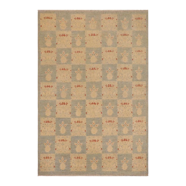 Oriental Ziegler Blue Beige Hand-Knotted Wool Rug - 9'2'' X 11'8'' For Sale