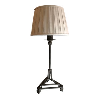 Hand Wrought Iron Table Lamp With Custom Pleated Belgium Linen Lampshade For Sale