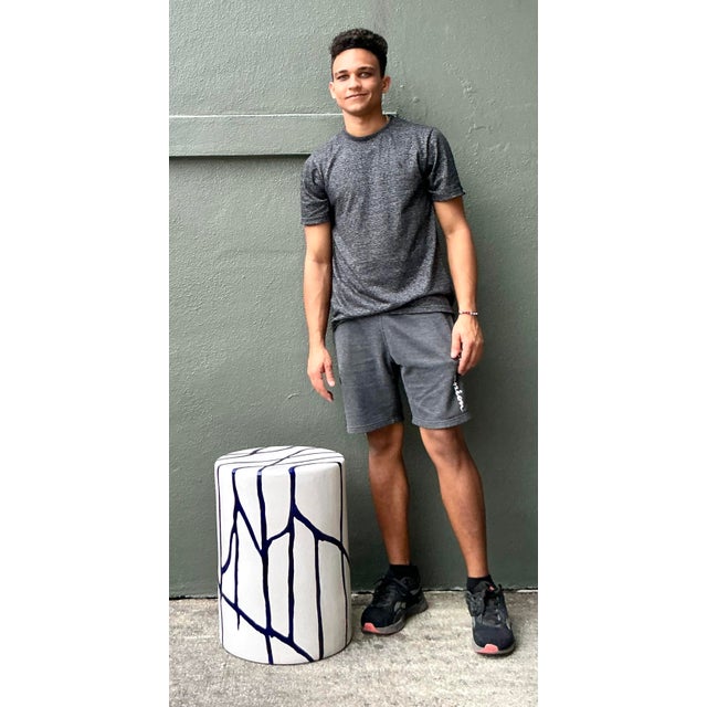 Mid-Century Modern Vintage Boho Glazed Ceramic Low Stool For Sale - Image 3 of 12