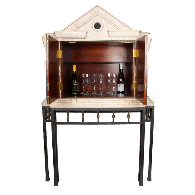 Rare Maitland-Smith Tessellated Fossil Stone Cabinet on Wrought Iron and Brass Stand, Philippines, Circa 1980 An...