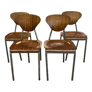 1970s Vintage Danish Modern Dining Chairs With Metal Frames- Set of 4