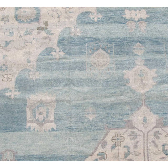 Modern Oushak Design in Silver, Light Gray, Taupe, Aqua and Sea-Foam Colors For Sale - Image 4 of 7