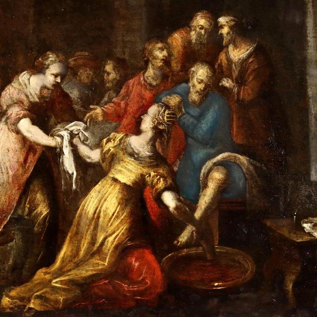 The Washing of the Feet, Oil on Metal on Wood Panel For Sale - Image 4 of 10