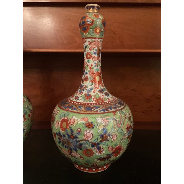 Ceramic Early 19th Century “Like Pair of Chinese Export Clobbered Vases For Sale - Image 7 of 10