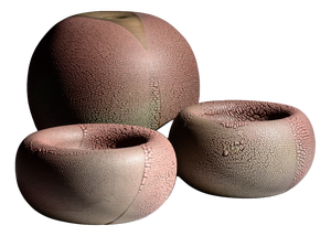 Reduction Glazed Ceramic Vase and Bowls by Mario Enke Studio Pottery, 1980s, Set of 3