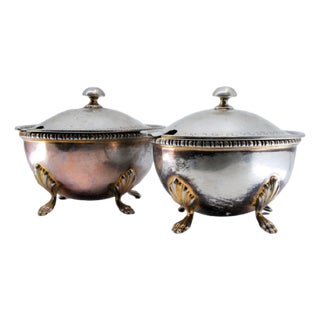 Silver Sugar Bowls with Friezes on the Edges, Set of 2 For Sale