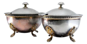 Silver Sugar Bowls with Friezes on the Edges, Set of 2