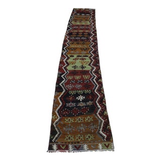 1940s Luxury Ethnic Anatolian Natural Wool Long Runner Kilim Rug For Sale