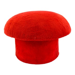 Vintage 1970s Red Shag Mushroom Ottoman Foot Stool For Sale