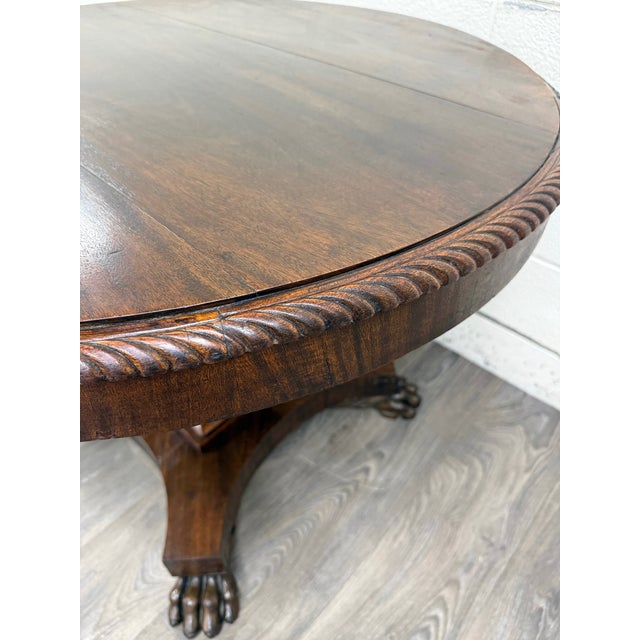 Wood Antique American Empire Carved Mahogany Lion Paw Feet Pedestal Center Table For Sale - Image 7 of 11