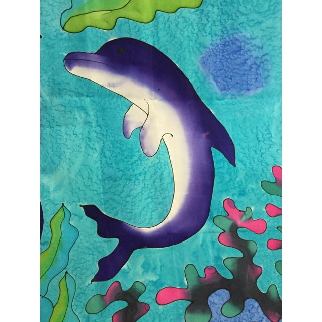 1980s Silk Hand Painted Dolphin Art Throw For Sale - Image 5 of 11
