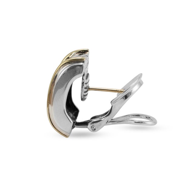 David Yurman 14k Yellow Gold & 925 Silver Classics Cigar Huggie Clip-on Earrings, A Pair For Sale In Houston - Image 6 of 8