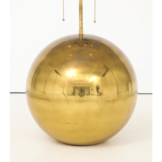 Mid-Century Modern Karl Springer Orb Brass Large and Small Table Lamps For Sale - Image 3 of 18