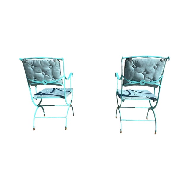 Vintage 1940s NeoClassical Art Deco French Patio Metal Outdoor Armchairs Restored Copper Attributed to Rene Prou For Sale - Image 9 of 12