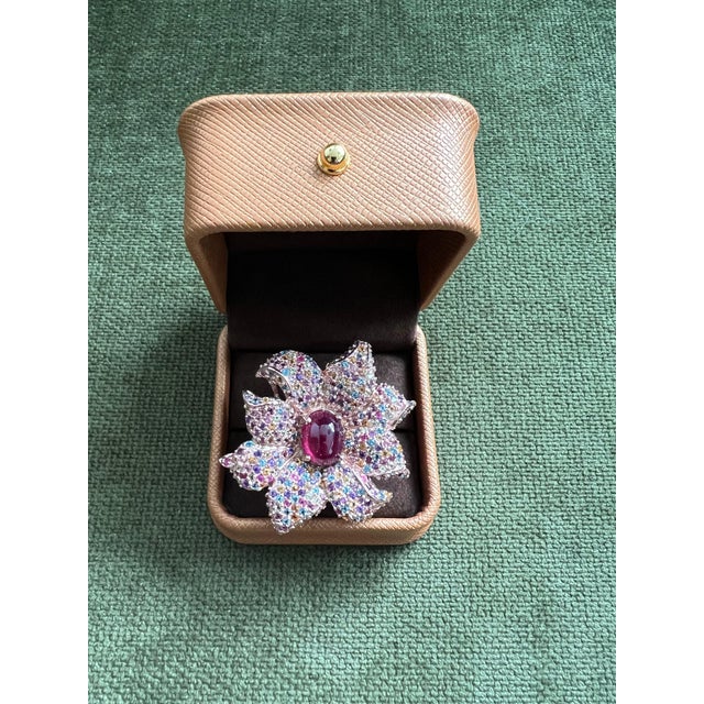 Red Bochic “Orient” Vintage Ruby & Multi Sapphire Cocktail Ring Set 18K Gold&Silver For Sale - Image 8 of 14