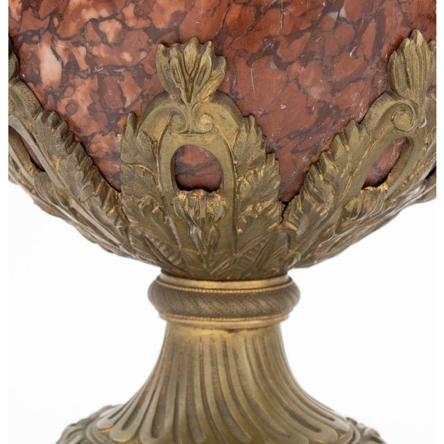 Late 19th Century French Ormolu Mounted Rouge Griotte Urns, Pair For Sale - Image 5 of 8
