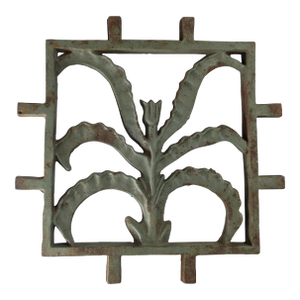 Early 20th Century Verdigris Green Cast Iron Garden Grate Cover With Floral Design
