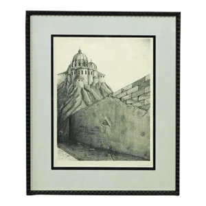 Denis B. Darby Untitled Church Hand Signed Lithograph Fine Art Framed