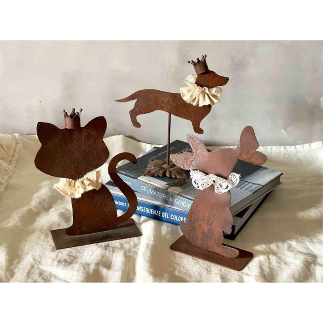 Handcrafted Rust Rabbit, Cat and Dachshund, Italy, 1990s, Set of 3 For Sale - Image 13 of 13