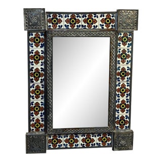 Mexican Tin & Tile Wall Mirror For Sale